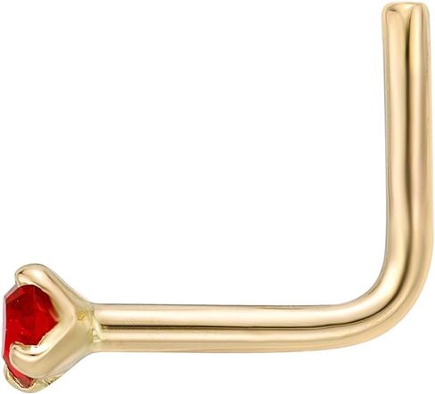 Lavari Jewelers 20 Gauge Multiple Colors Swarovski L-Shape Nose Ring for Women in 14k Yellow Gold 2 mm Nose Stud Ring in Saudi Arabia