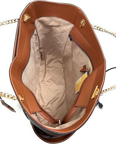 Michael Kors Jet Set Travel Large Chain Shoulder Tote Brown MK Signature Logo Bundled Jet Set Travel Continental Wristlet Brown Signature MK (Brown) in Saudi Arabia