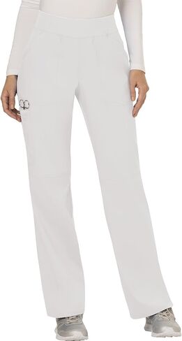 Cherokee Women Scrubs Set Workwear Revolution WW610 Mock Wrap Top & WW110 Mid Rise Straight Leg Pull-on Pant, White- 2XL Top / 2XL Pant in Saudi Arabia