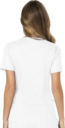 Cherokee Women Scrubs Set Workwear Revolution WW610 Mock Wrap Top & WW110 Mid Rise Straight Leg Pull-on Pant, White- 2XL Top / 2XL Pant in Saudi Arabia