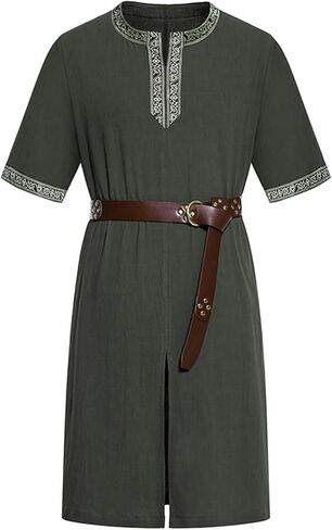 قميص LMYOVE Viking للرجال بأكمام قصيرة من العصور الوسطى فارس تونيك كبير الحجم زي عصر النهضة Faire in Kuwait
