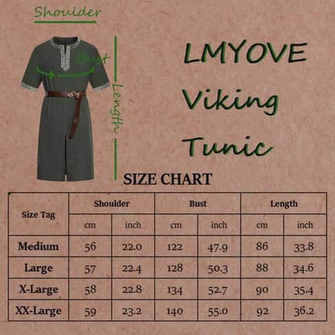 قميص LMYOVE Viking للرجال بأكمام قصيرة من العصور الوسطى فارس تونيك كبير الحجم زي عصر النهضة Faire in Kuwait