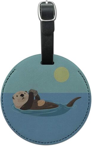 Sea Otter Eating Giant Clam Round Leather Luggage Card Suitcase Carry-On ID Tag in Saudi Arabia