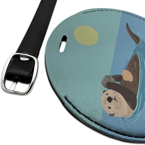 Sea Otter Eating Giant Clam Round Leather Luggage Card Suitcase Carry-On ID Tag in Saudi Arabia