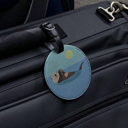 Sea Otter Eating Giant Clam Round Leather Luggage Card Suitcase Carry-On ID Tag in Saudi Arabia