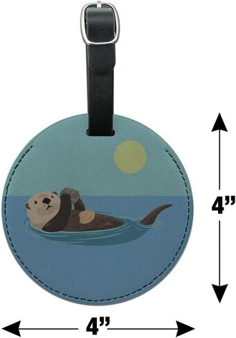 Sea Otter Eating Giant Clam Round Leather Luggage Card Suitcase Carry-On ID Tag in Saudi Arabia
