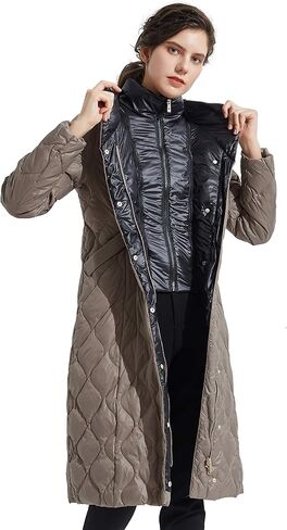 Orolay Women's Long Winter Coat Inner Bib Down Jacket Hooded Puffer Jacket in Saudi Arabia