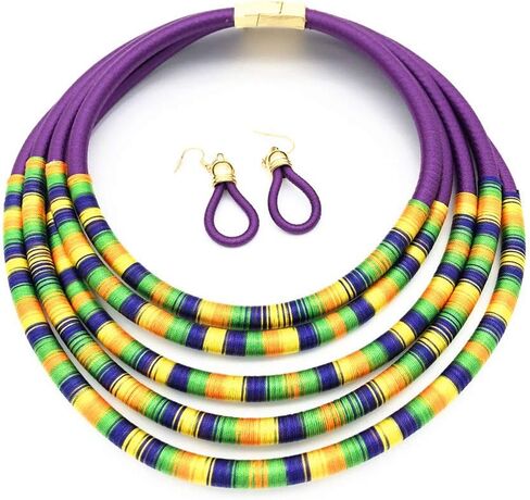 deladola الأفريقية قلادة طوق الأقراط مجموعة القبلية الطبقات المختنق متعدد الطبقات القلائد مكتنزة بيان مجوهرات اكسسوارات للنساء والفتيات in Kuwait