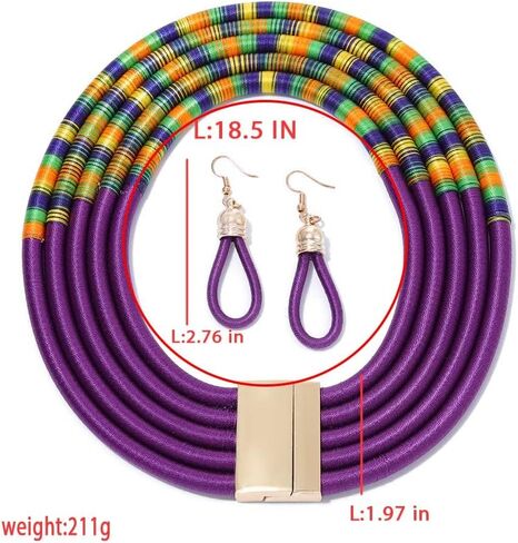 deladola الأفريقية قلادة طوق الأقراط مجموعة القبلية الطبقات المختنق متعدد الطبقات القلائد مكتنزة بيان مجوهرات اكسسوارات للنساء والفتيات in Kuwait