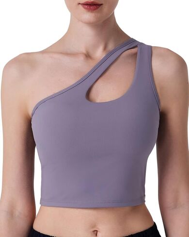 One Shoulder Sports Bra for Women,Medium Support Longline Yoga Bras Workout Tank Tops Running Wear in Kuwait