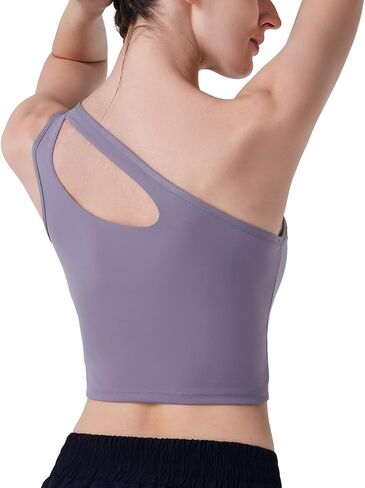 One Shoulder Sports Bra for Women,Medium Support Longline Yoga Bras Workout Tank Tops Running Wear in Kuwait