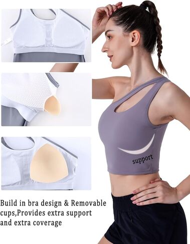 One Shoulder Sports Bra for Women,Medium Support Longline Yoga Bras Workout Tank Tops Running Wear in Kuwait