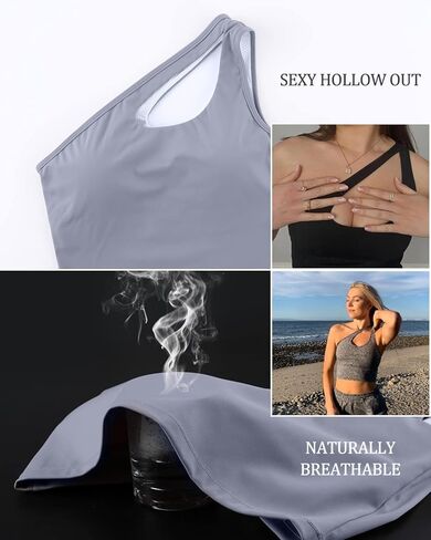 One Shoulder Sports Bra for Women,Medium Support Longline Yoga Bras Workout Tank Tops Running Wear in Kuwait