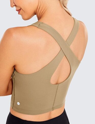 CRZ YOGA Women's High Neck Longline Cropped Sports Bra Strappy Cami Tank Tops Wirefree Padded Yoga Built-in Shelf Bra in Saudi Arabia
