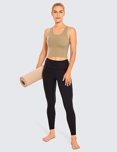 CRZ YOGA Women's High Neck Longline Cropped Sports Bra Strappy Cami Tank Tops Wirefree Padded Yoga Built-in Shelf Bra in Saudi Arabia