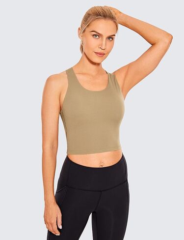 CRZ YOGA Women's High Neck Longline Cropped Sports Bra Strappy Cami Tank Tops Wirefree Padded Yoga Built-in Shelf Bra in Saudi Arabia