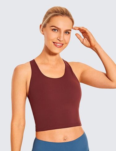 CRZ YOGA Women's High Neck Longline Cropped Sports Bra Strappy Cami Tank Tops Wirefree Padded Yoga Built-in Shelf Bra in Saudi Arabia