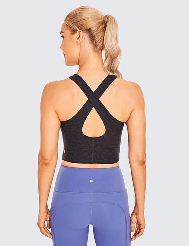 CRZ YOGA Women's High Neck Longline Cropped Sports Bra Strappy Cami Tank Tops Wirefree Padded Yoga Built-in Shelf Bra in Saudi Arabia