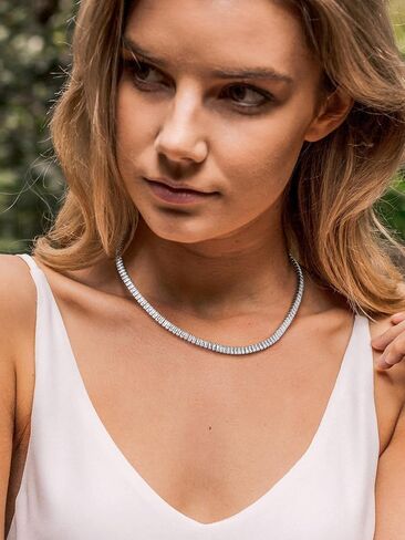 Richsteel Tennis Necklaces for Women Silver Choker with 2 * 4mm White/Black Cubic Zirconia Jewelry Gifts 14/16/18 Inch Chains in Saudi Arabia