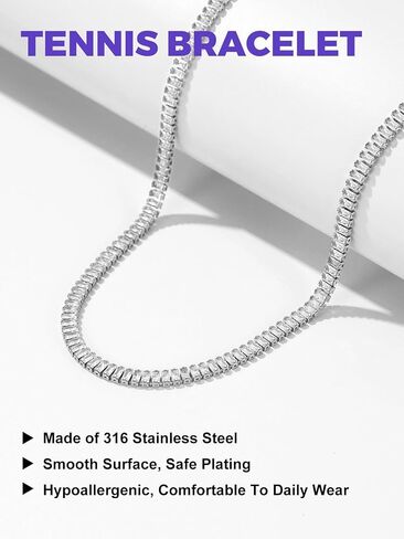 Richsteel Tennis Necklaces for Women Silver Choker with 2 * 4mm White/Black Cubic Zirconia Jewelry Gifts 14/16/18 Inch Chains in Saudi Arabia
