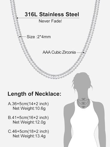 Richsteel Tennis Necklaces for Women Silver Choker with 2 * 4mm White/Black Cubic Zirconia Jewelry Gifts 14/16/18 Inch Chains in Saudi Arabia