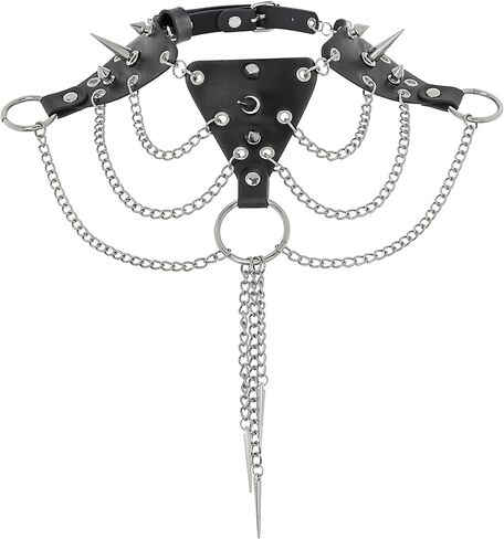 Navoky الشرير الجلود رصع المختنق القوطية المعادن برشام قلادة مسنبل الطبقات شرابة سلسلة الملحقات اليومية ملهى ليلي هالوين للنساء والفتيات in Kuwait