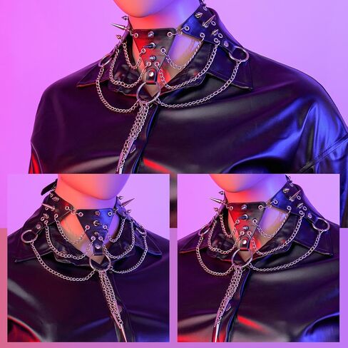 Navoky الشرير الجلود رصع المختنق القوطية المعادن برشام قلادة مسنبل الطبقات شرابة سلسلة الملحقات اليومية ملهى ليلي هالوين للنساء والفتيات in Kuwait