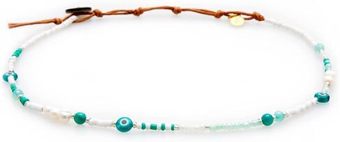 قلادة على شكل عين الشر من لوتس ولونا مع اللؤلؤ والكوارتز للنساء هدية مجوهرات بوهو مطرزة بعين الشر (حماية) in Kuwait