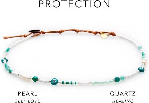 قلادة على شكل عين الشر من لوتس ولونا مع اللؤلؤ والكوارتز للنساء هدية مجوهرات بوهو مطرزة بعين الشر (حماية) in Kuwait