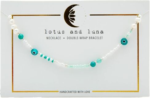 قلادة على شكل عين الشر من لوتس ولونا مع اللؤلؤ والكوارتز للنساء هدية مجوهرات بوهو مطرزة بعين الشر (حماية) in Kuwait