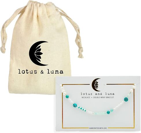 قلادة على شكل عين الشر من لوتس ولونا مع اللؤلؤ والكوارتز للنساء هدية مجوهرات بوهو مطرزة بعين الشر (حماية) in Kuwait