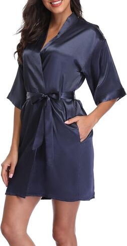 BeingYoung Women's Short Satin Kimono Robe Silky Bathrobe Bride Bridesmaid Sleepwear for Wedding Bridal Party in Saudi Arabia