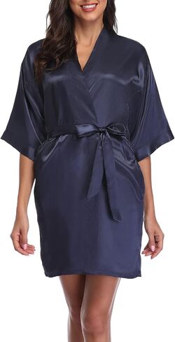 BeingYoung Women's Short Satin Kimono Robe Silky Bathrobe Bride Bridesmaid Sleepwear for Wedding Bridal Party in Saudi Arabia
