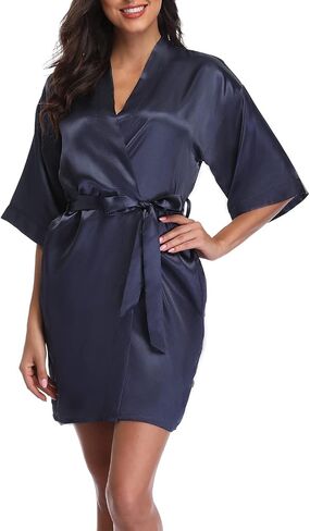 BeingYoung Women's Short Satin Kimono Robe Silky Bathrobe Bride Bridesmaid Sleepwear for Wedding Bridal Party in Saudi Arabia