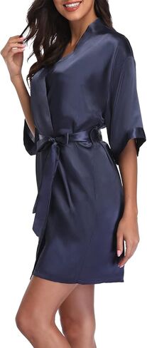 BeingYoung Women's Short Satin Kimono Robe Silky Bathrobe Bride Bridesmaid Sleepwear for Wedding Bridal Party in Saudi Arabia