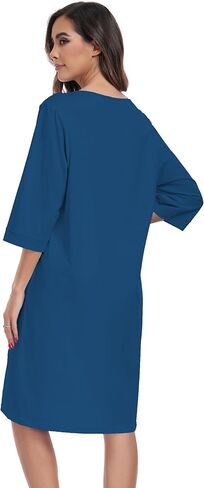 أردية حمام نسائية بطول الركبة 100% قطن للنساء، معاطف منزلية ناعمة وخفيفة الوزن، أرواب بسحاب مع جيوب (أزرق، L) in Kuwait