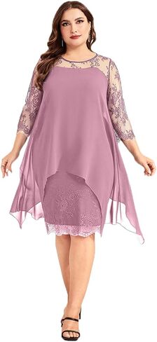 فستان PYL نسائي أنيق من الشيفون بمقاس كبير، فساتين دانتيل زهرية لحفلات الكوكتيل وضيوف الزفاف in Kuwait