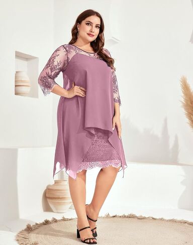 فستان PYL نسائي أنيق من الشيفون بمقاس كبير، فساتين دانتيل زهرية لحفلات الكوكتيل وضيوف الزفاف in Kuwait