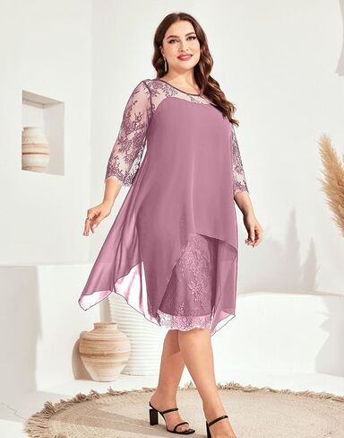 فستان PYL نسائي أنيق من الشيفون بمقاس كبير، فساتين دانتيل زهرية لحفلات الكوكتيل وضيوف الزفاف in Kuwait