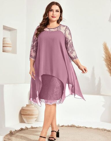 فستان PYL نسائي أنيق من الشيفون بمقاس كبير، فساتين دانتيل زهرية لحفلات الكوكتيل وضيوف الزفاف in Kuwait