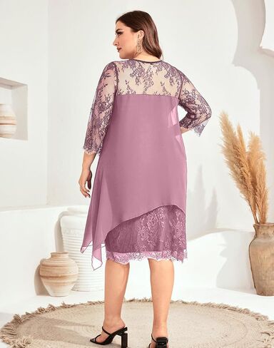 فستان PYL نسائي أنيق من الشيفون بمقاس كبير، فساتين دانتيل زهرية لحفلات الكوكتيل وضيوف الزفاف in Kuwait