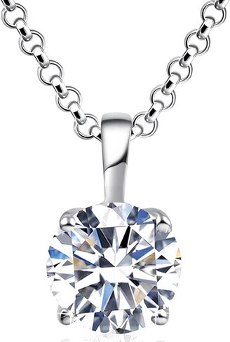 925 Sterling Silver Necklace for Women, 1ct 6.5mm D Colorless Moissanite Necklace Round Brilliant Cut Solitaire Pendant Necklace Gold Plated Classic 4 Prong 18 Inch Chain Necklace in Kuwait