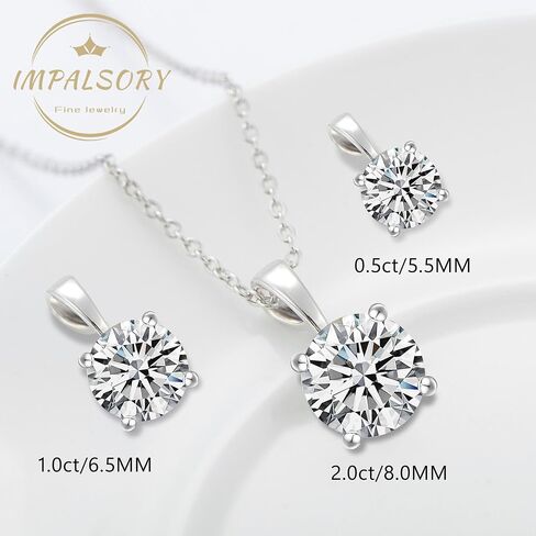 925 Sterling Silver Necklace for Women, 1ct 6.5mm D Colorless Moissanite Necklace Round Brilliant Cut Solitaire Pendant Necklace Gold Plated Classic 4 Prong 18 Inch Chain Necklace in Kuwait