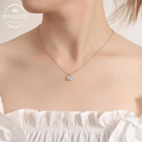 925 Sterling Silver Necklace for Women, 1ct 6.5mm D Colorless Moissanite Necklace Round Brilliant Cut Solitaire Pendant Necklace Gold Plated Classic 4 Prong 18 Inch Chain Necklace in Kuwait