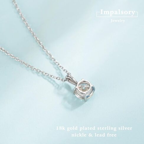 925 Sterling Silver Necklace for Women, 1ct 6.5mm D Colorless Moissanite Necklace Round Brilliant Cut Solitaire Pendant Necklace Gold Plated Classic 4 Prong 18 Inch Chain Necklace in Kuwait