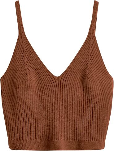 SweatyRocks Women's Plus Size Sleeveless V Neck Cami Top Solid Ribbed Knit Crop Tank Tops in Saudi Arabia