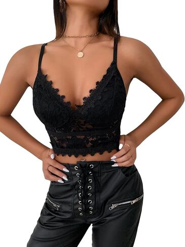 Floerns Women's Guipure Lace Spaghetti Strap Tank V Neck Crop Cami Top in Saudi Arabia