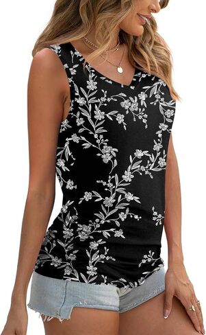 Anydoll Womens 2024 Summer Tank Tops Casual Sleeveleeve Vneck Shirts Beach Ruched Tee in Saudi Arabia