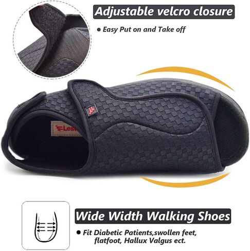 W&LESVAGO Women's Diabetic Slippers, Soft Breathable Fish Mouth Flatform Sandals, Wide Width Adjustable Edema Shoes for Elderly in Saudi Arabia