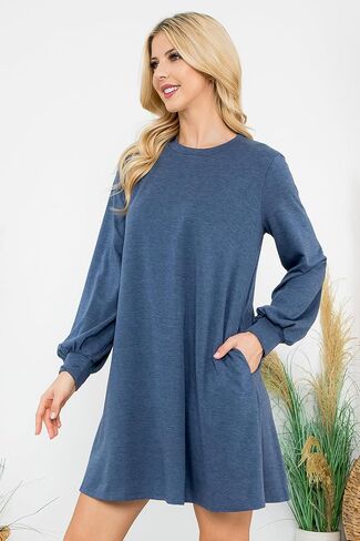 RIAH FASHION Comfy Long Sleeve Dress - Women's Casual Pocket Maternity Dresses, Hacci, French Terry in Saudi Arabia